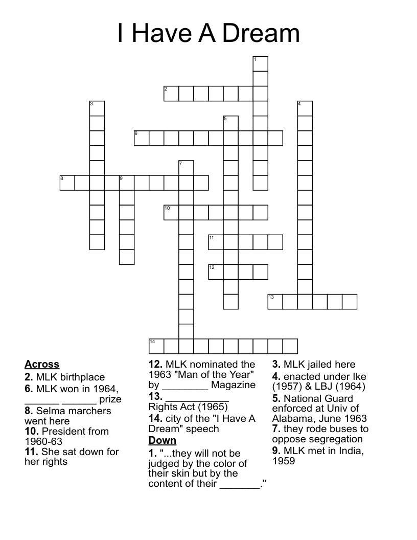 I Have A Dream Crossword
