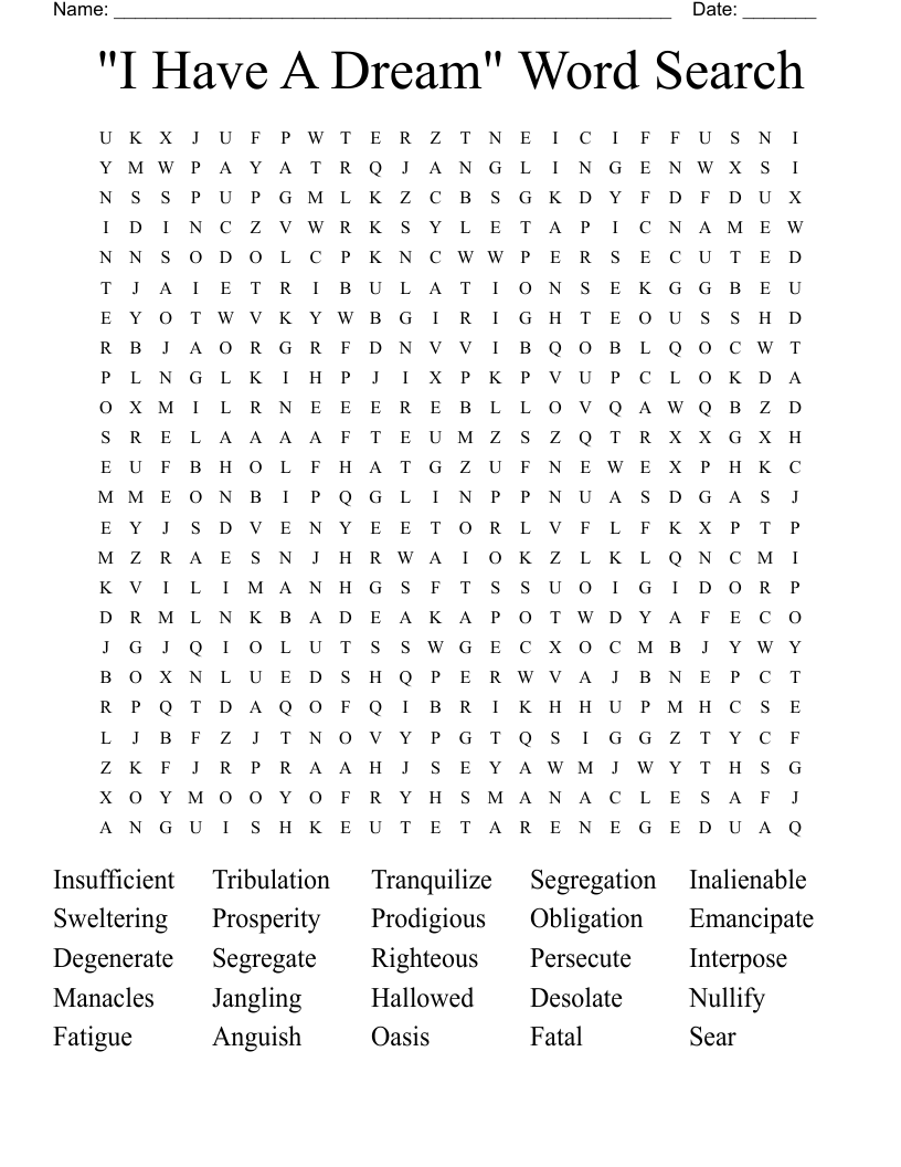 "I Have A Dream" Word Search