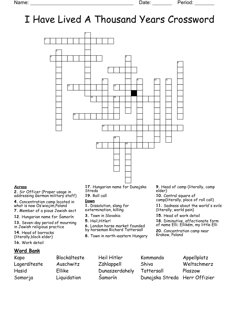 I Have Lived A Thousand Years Crossword