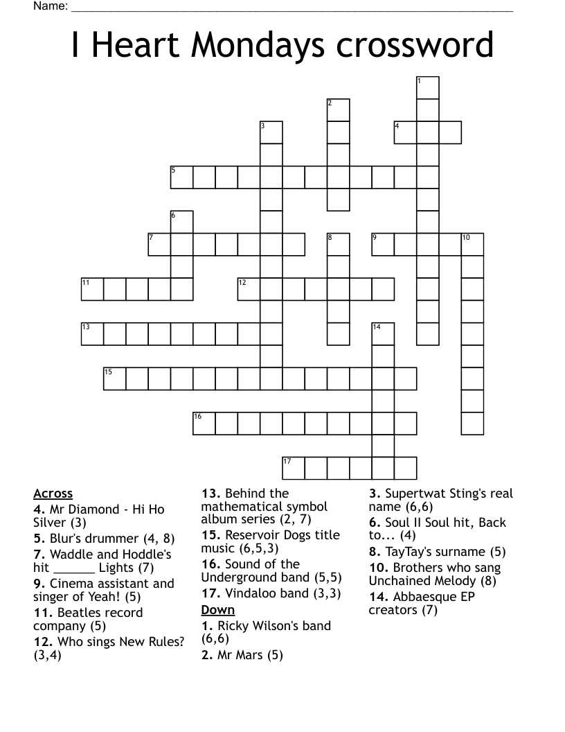 I Heart Mondays crossword