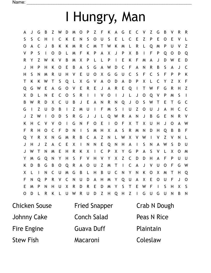 I Hungry, Man Word Search