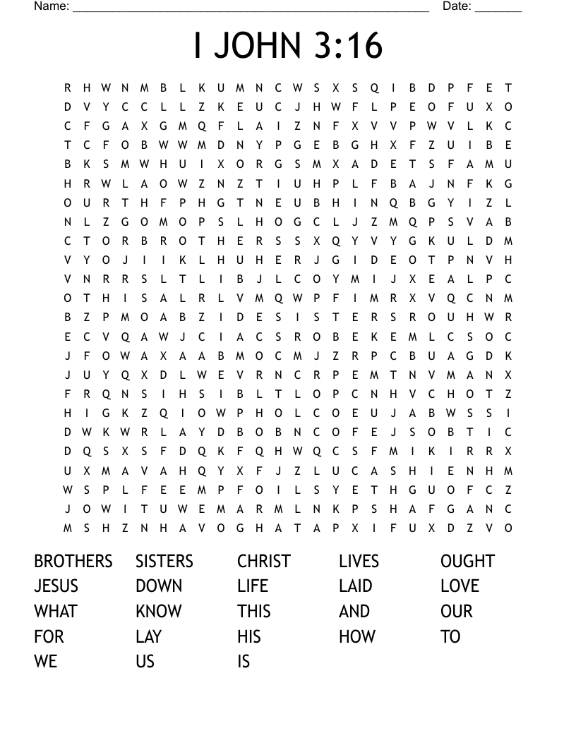 I JOHN 3:16 Word Search