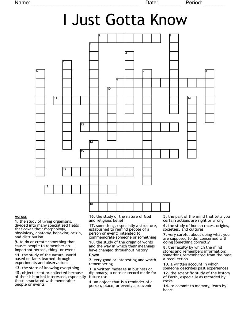I Just Gotta Know Crossword