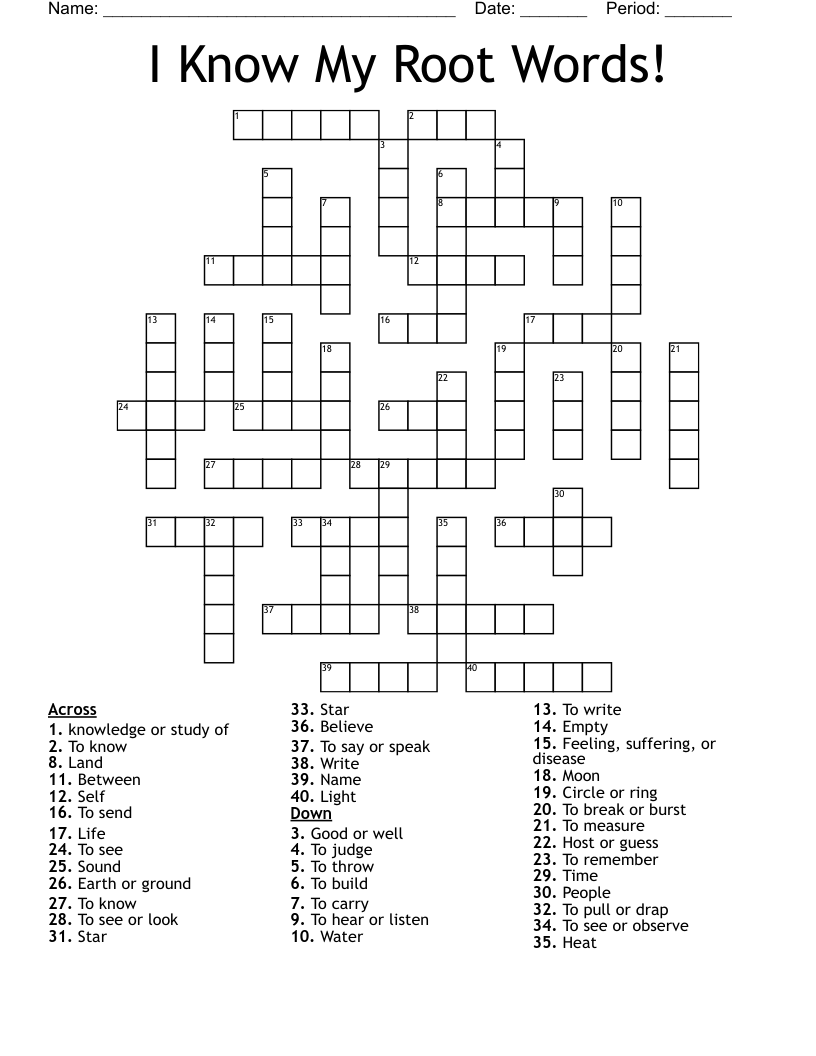 I Know My Root Words! Crossword