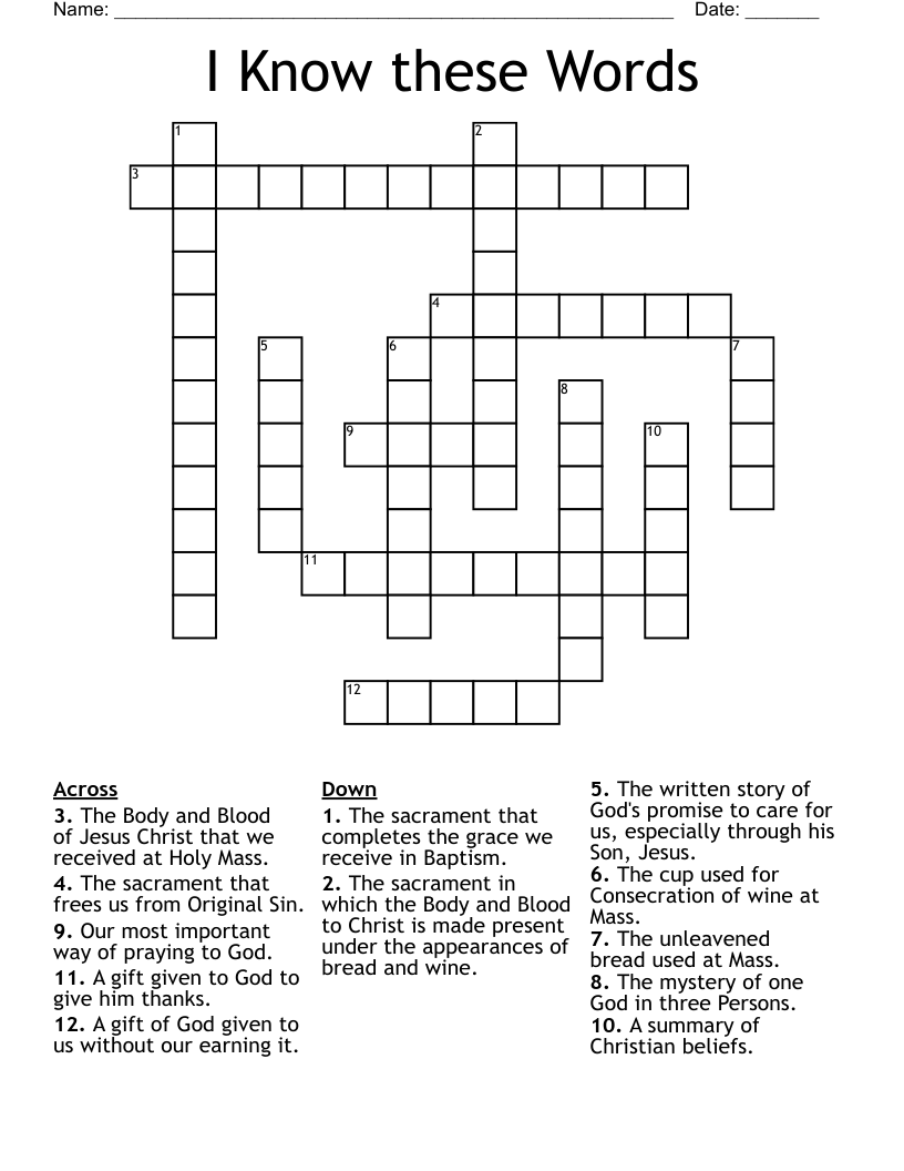 I Know these Words Crossword