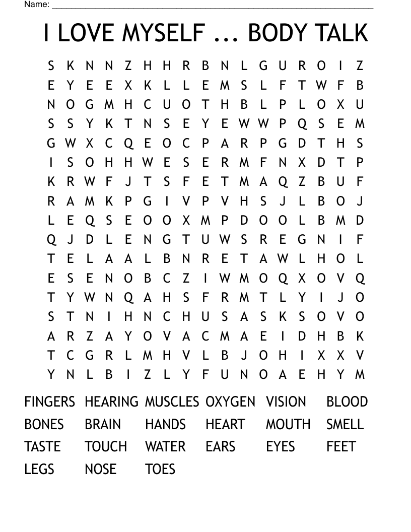I LOVE MYSELF ... BODY TALK Word Search