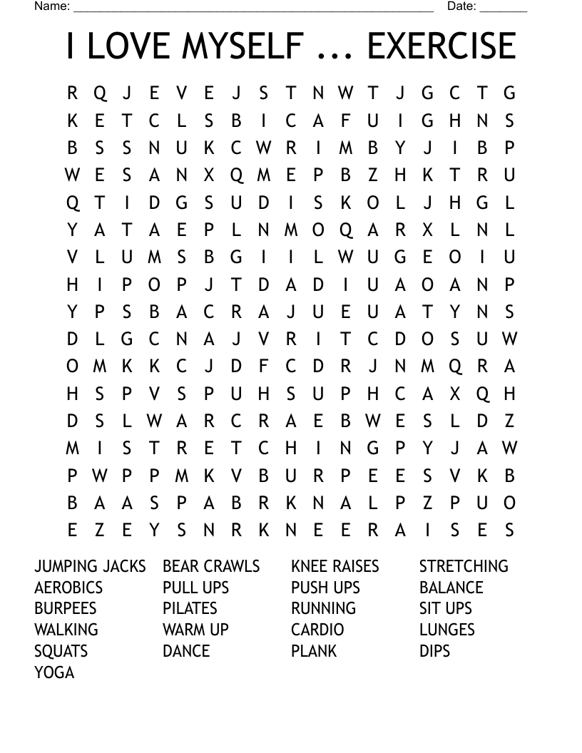 I LOVE MYSELF ... EXERCISE Word Search