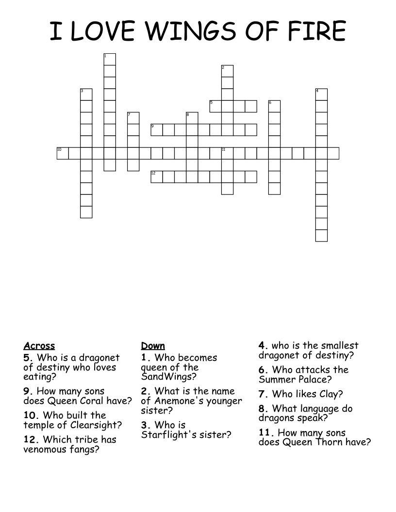 I LOVE WINGS OF FIRE Crossword