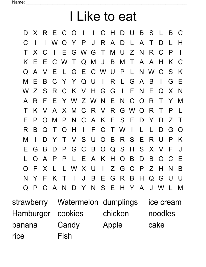 I Like to eat Word Search