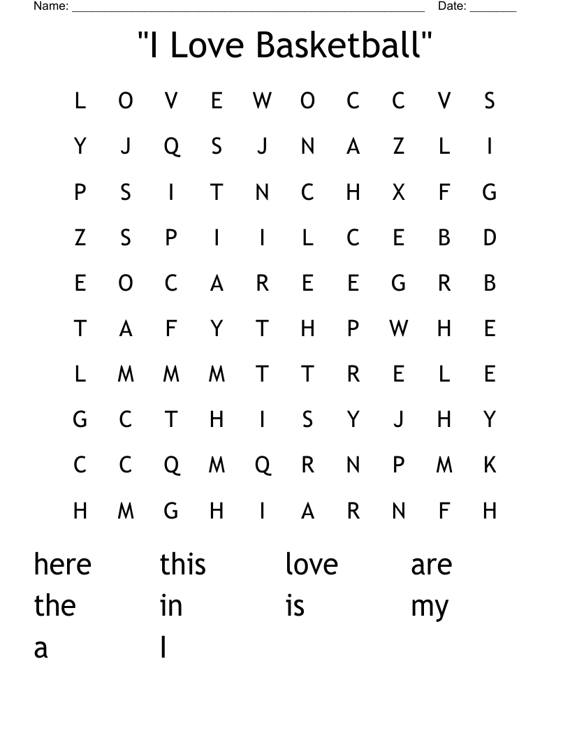"I Love Basketball" Word Search