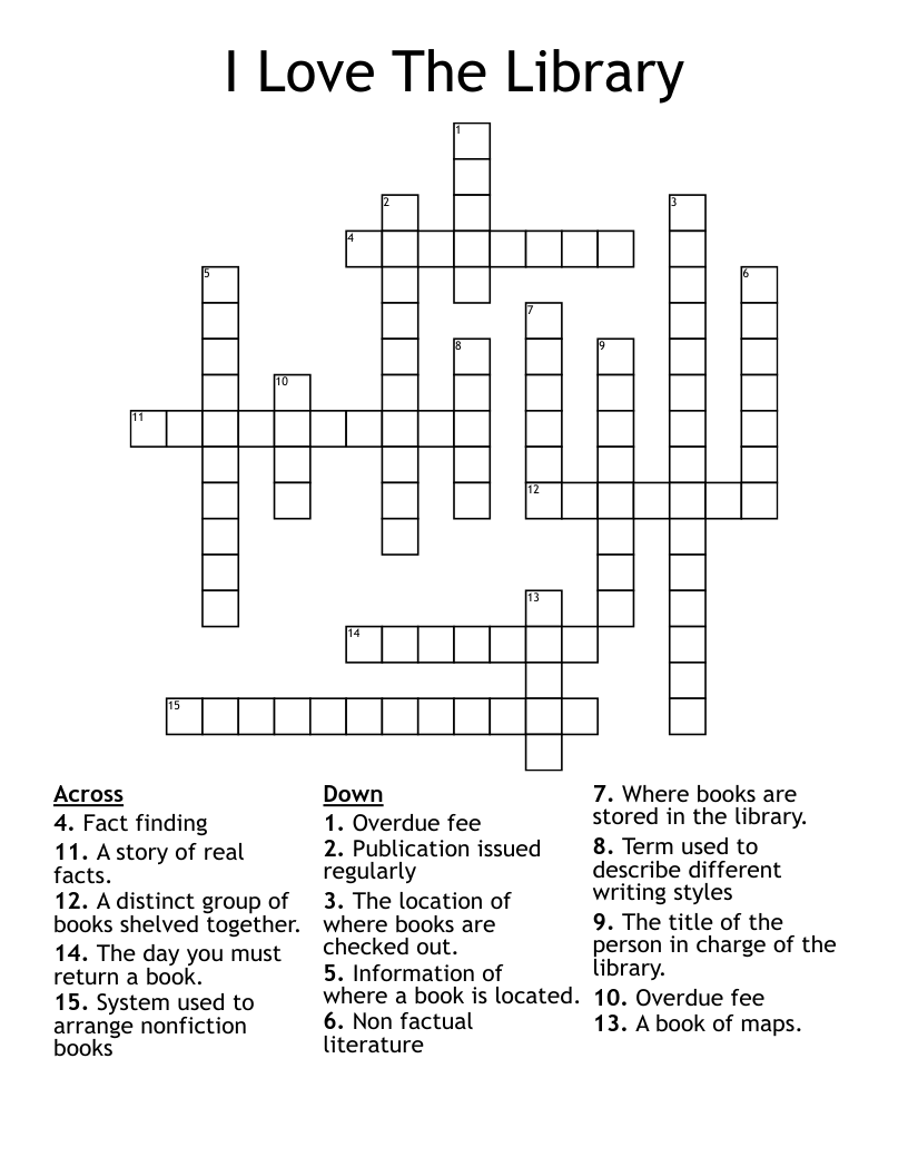 I Love The Library Crossword