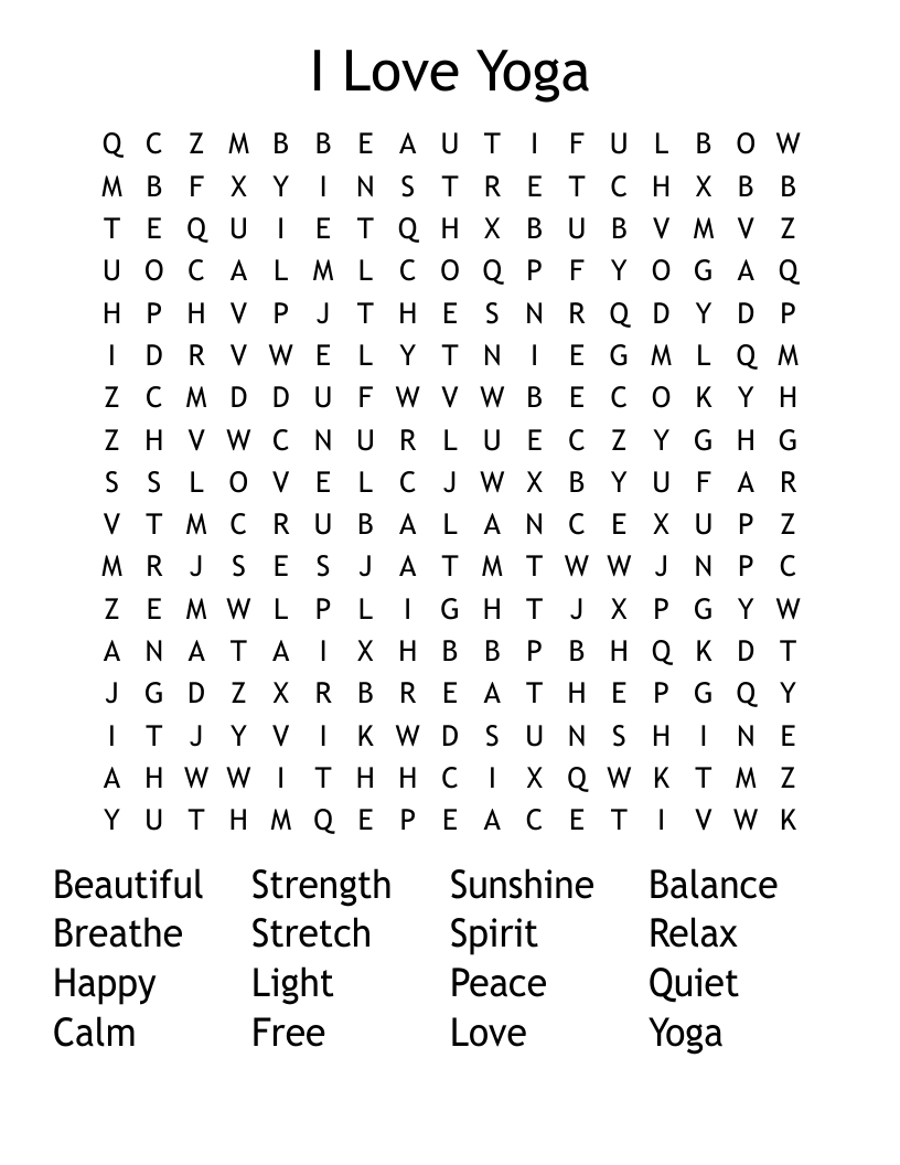 I Love Yoga Word Search