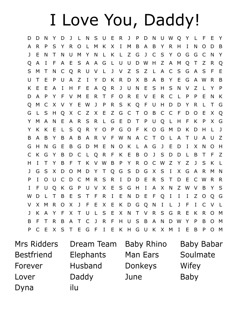 I Love You, Daddy! Word Search