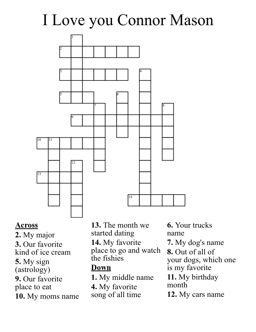 I Love you Connor Mason Crossword