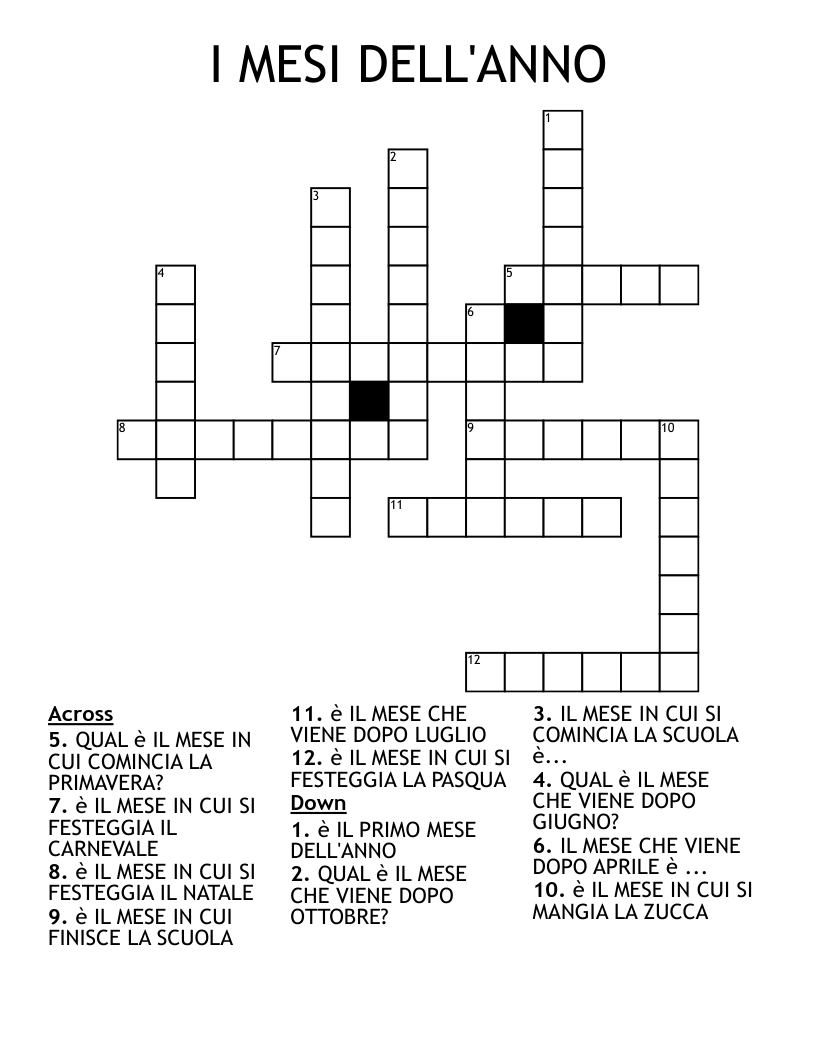 I MESI DELL'ANNO Crossword