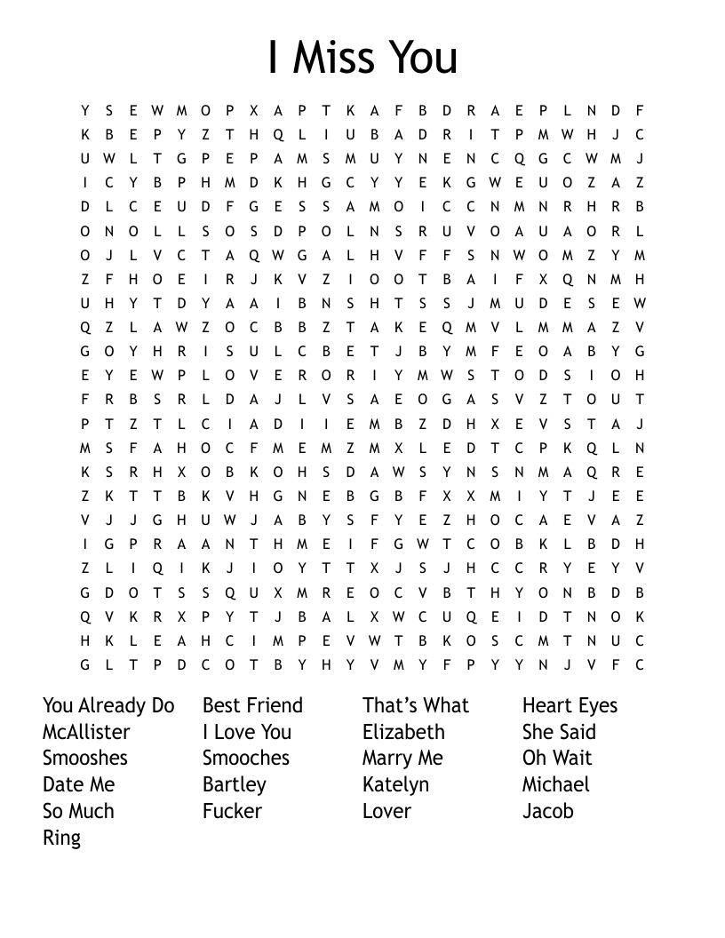 I Miss You Word Search