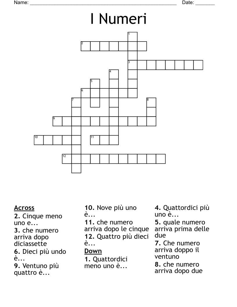 I Numeri Crossword