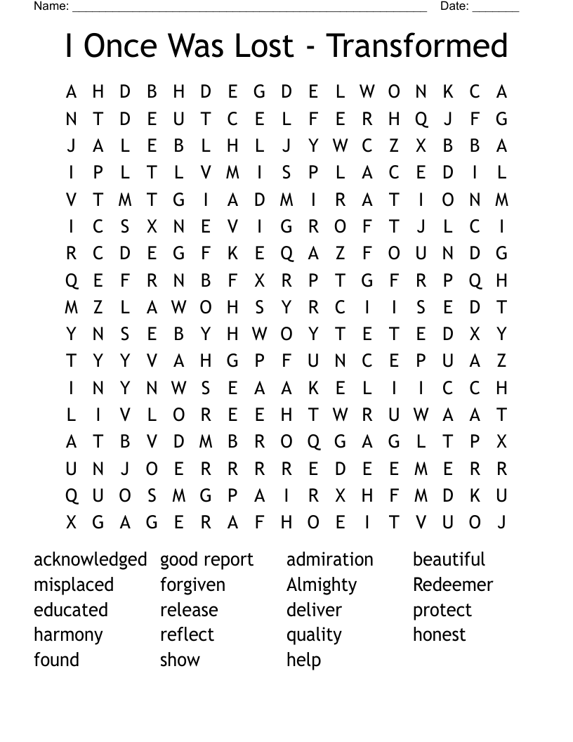 I Once Was Lost - Transformed  Word Search