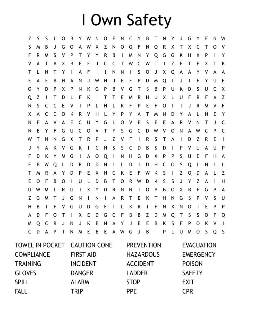 I Own Safety  Word Search