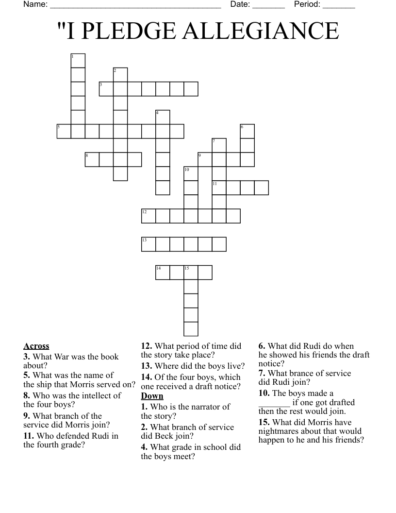 "I PLEDGE ALLEGIANCE Crossword