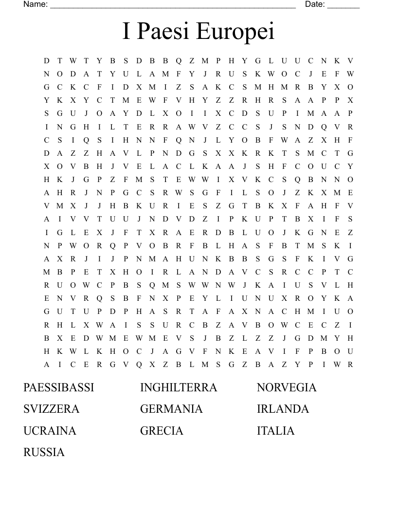 I Paesi Europei  Word Search