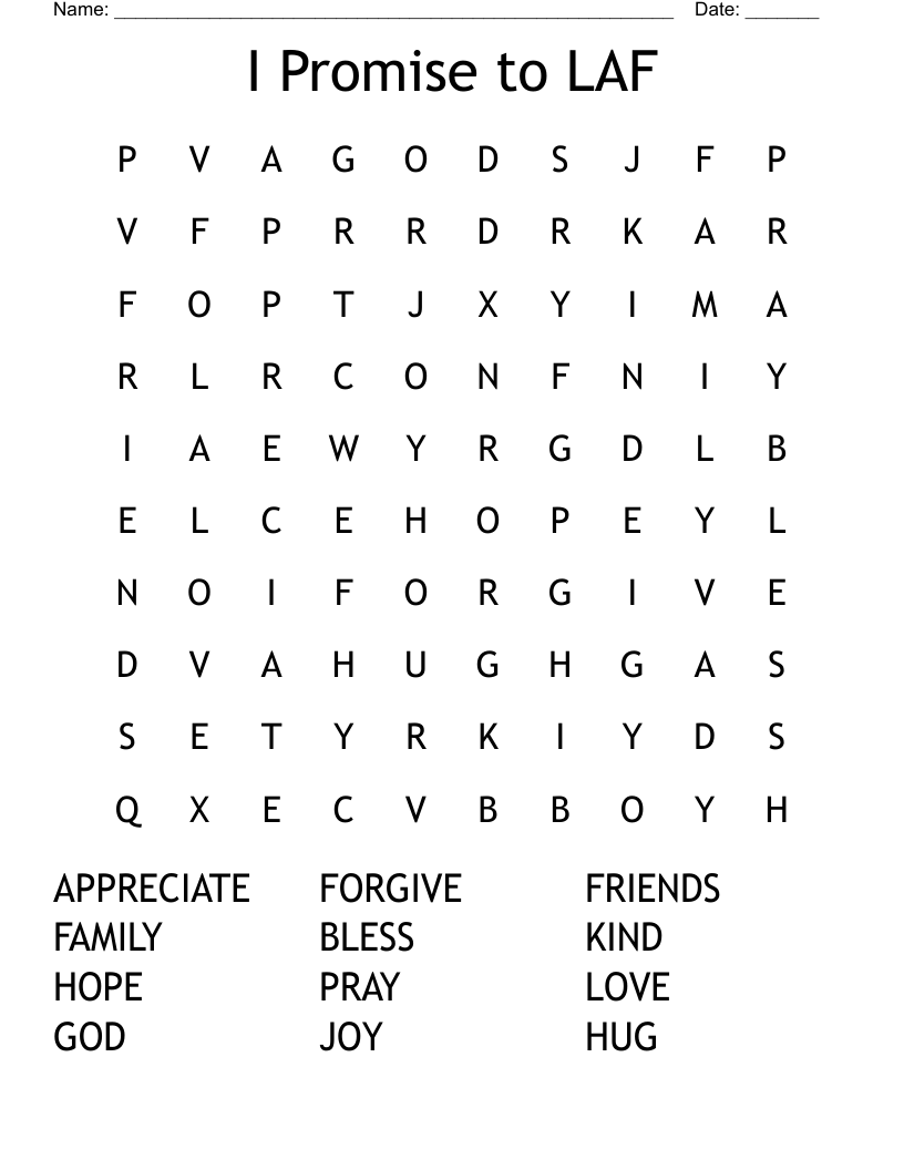 I Promise to LAF Word Search