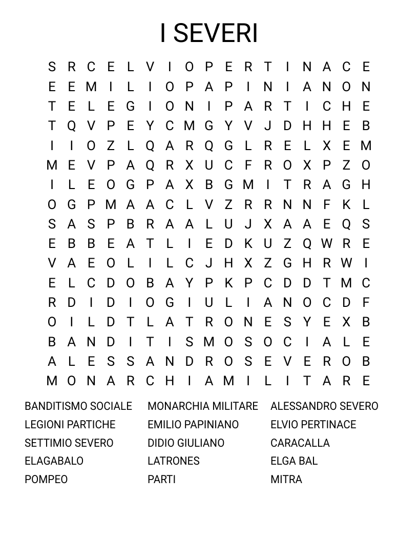 I SEVERI Word Search