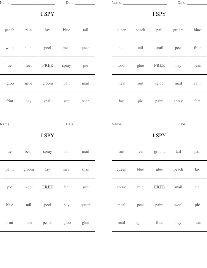 I SPY Bingo Cards