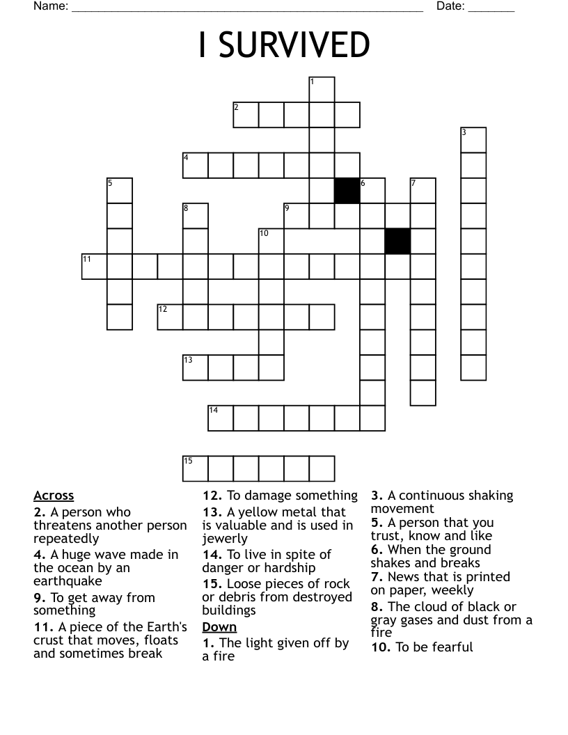 I SURVIVED Crossword