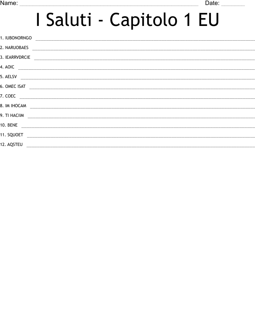 I Saluti - Capitolo 1 EU Word Scramble