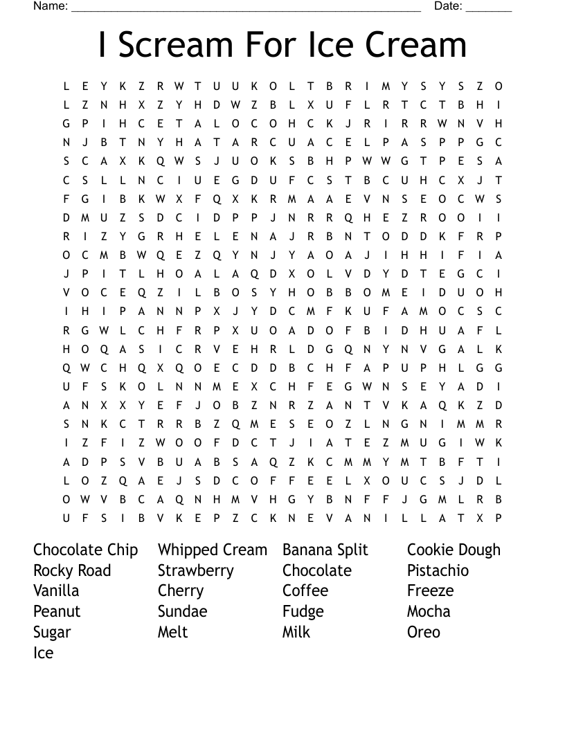 I Scream For Ice Cream Word Search