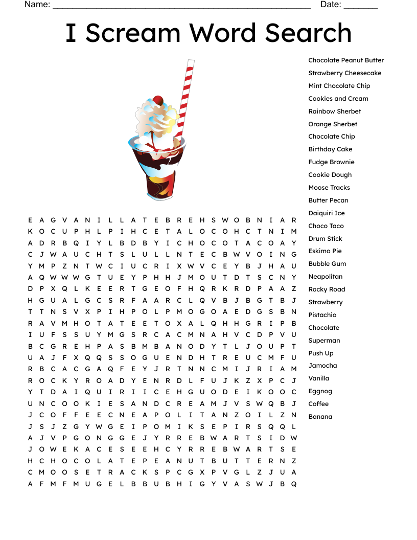 I Scream Word Search