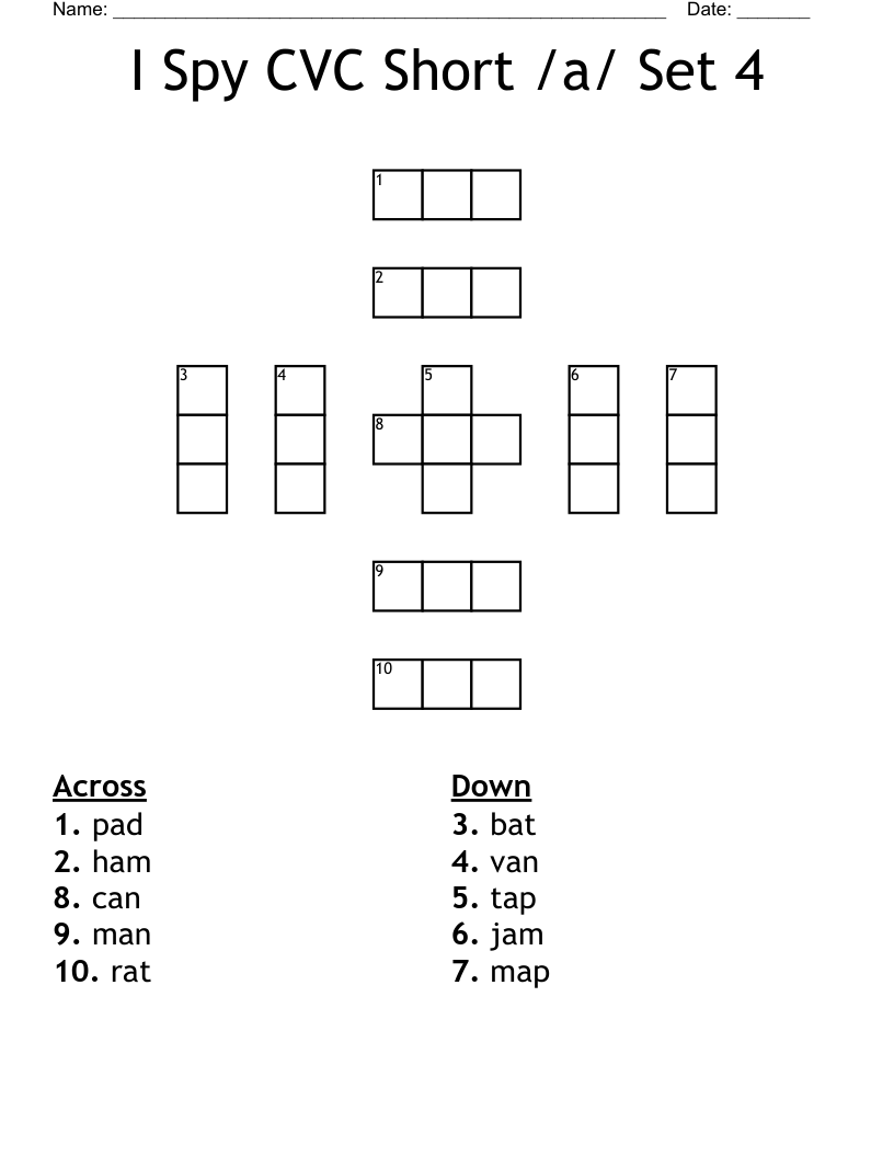 I Spy CVC Short /a/ Set 4 Crossword