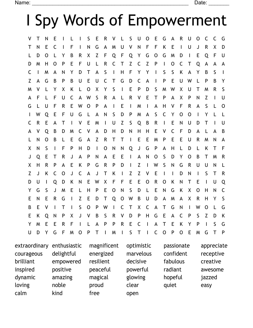 I Spy Words of Empowerment Word Search