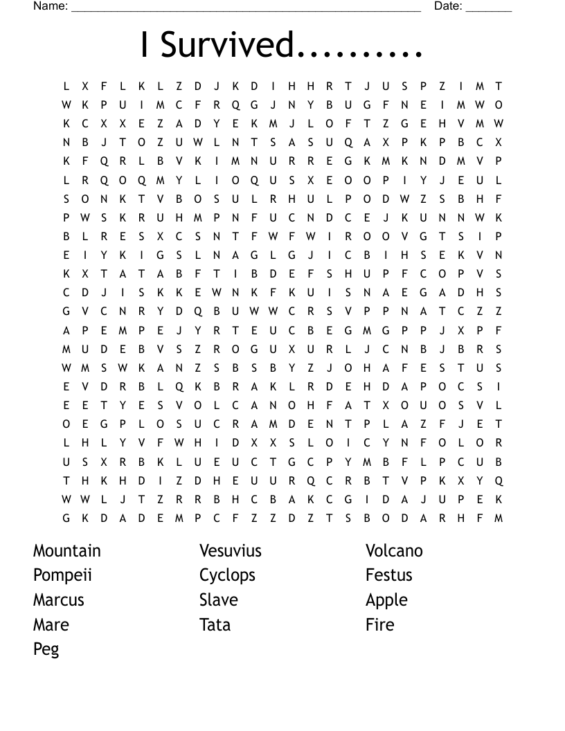 I Survived.......... Word Search