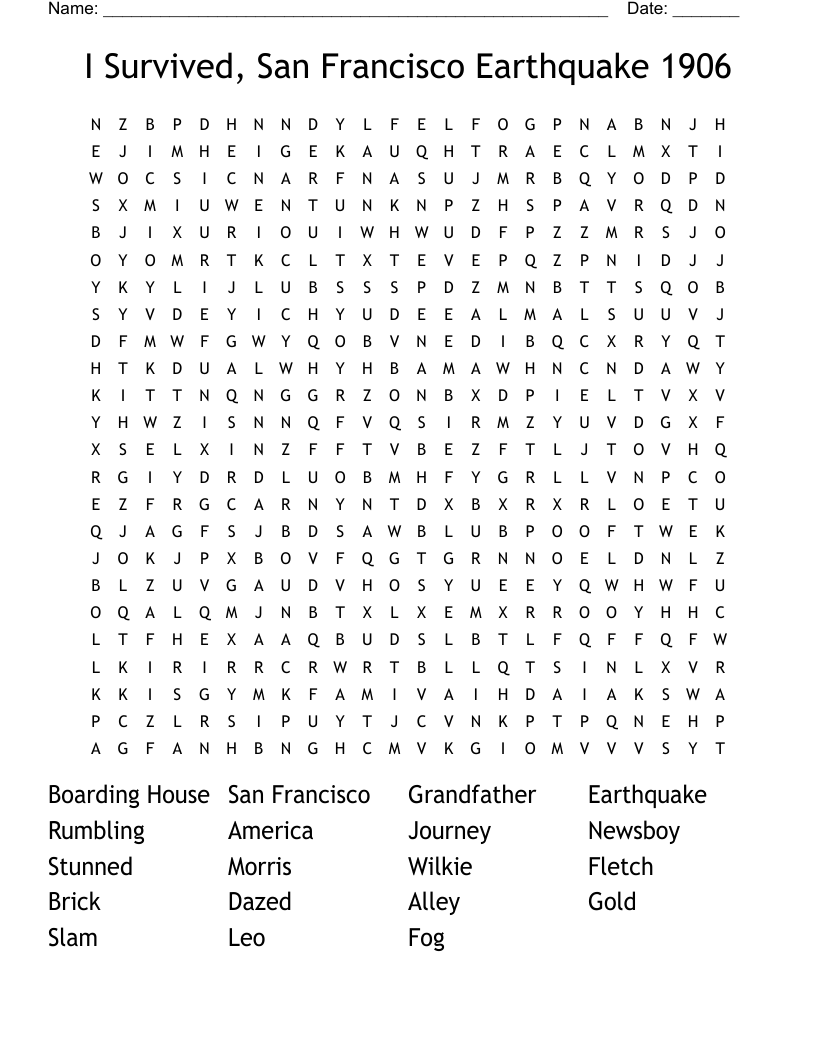 I Survived, San Francisco Earthquake 1906 Word Search