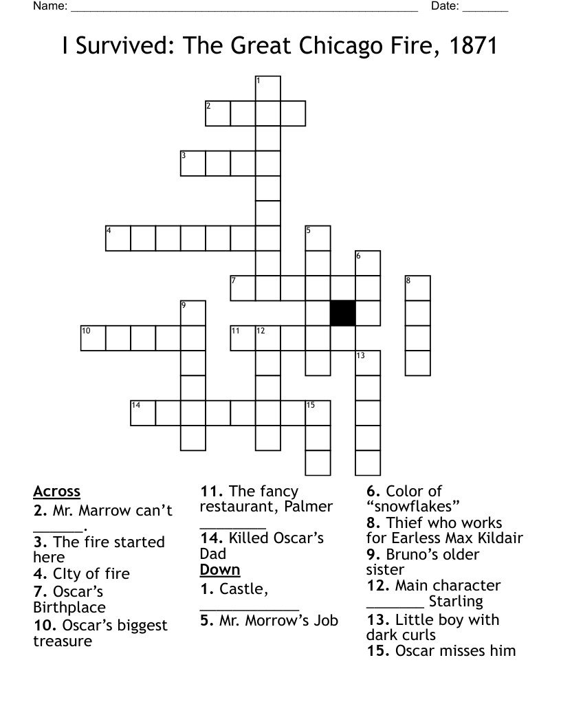 I Survived:  The Great Chicago Fire, 1871 Crossword