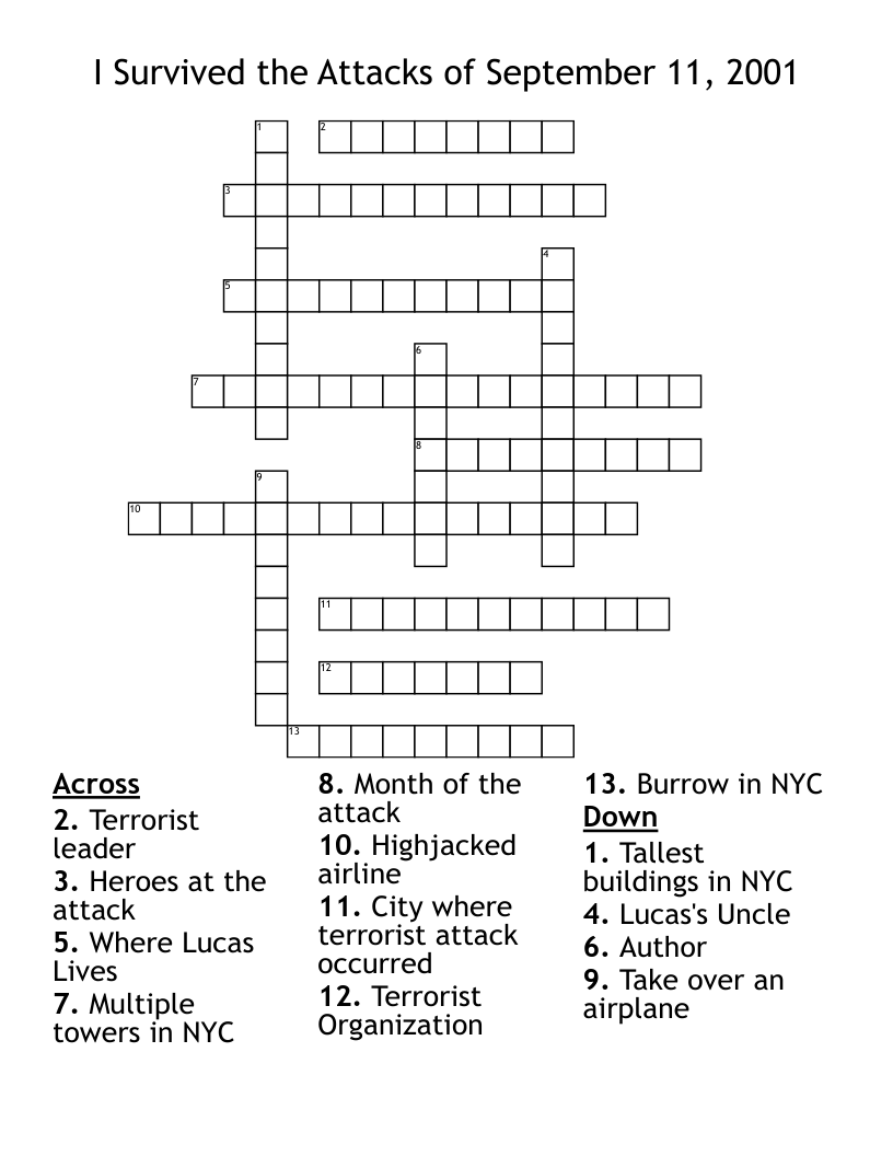 I Survived the Attacks of September 11, 2001 Crossword