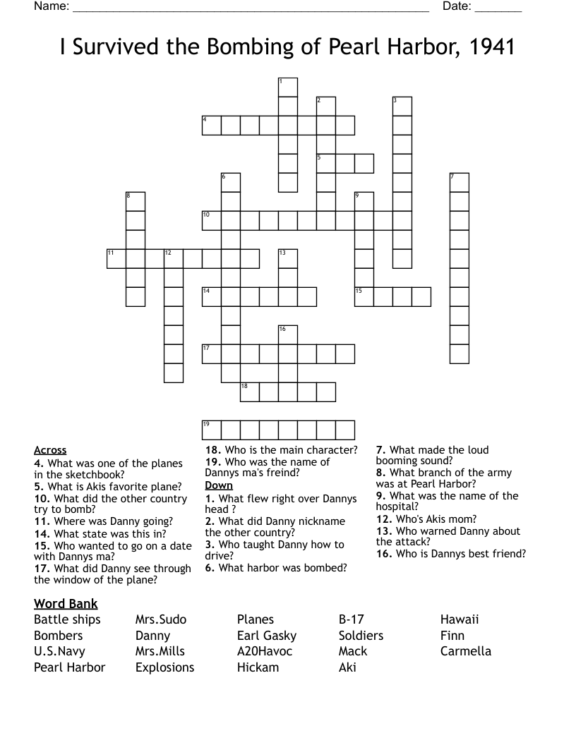 I Survived the Bombing of Pearl Harbor, 1941 Crossword