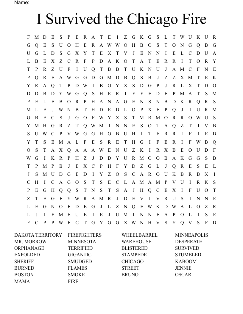 I Survived the Chicago Fire Word Search