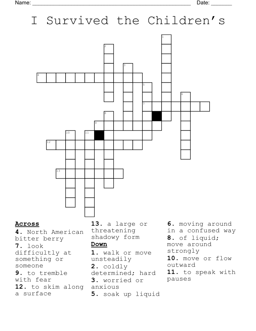 I Survived the Children’s  Crossword