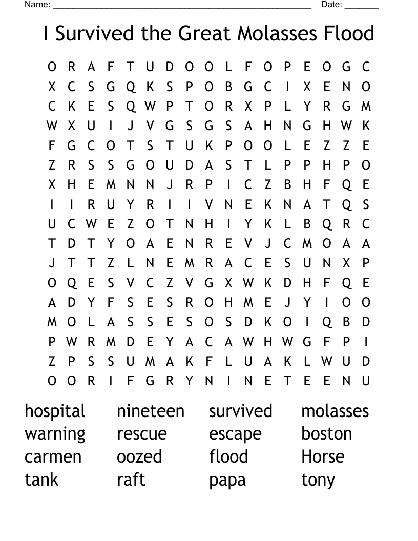 I Survived the Great Molasses Flood Word Search
