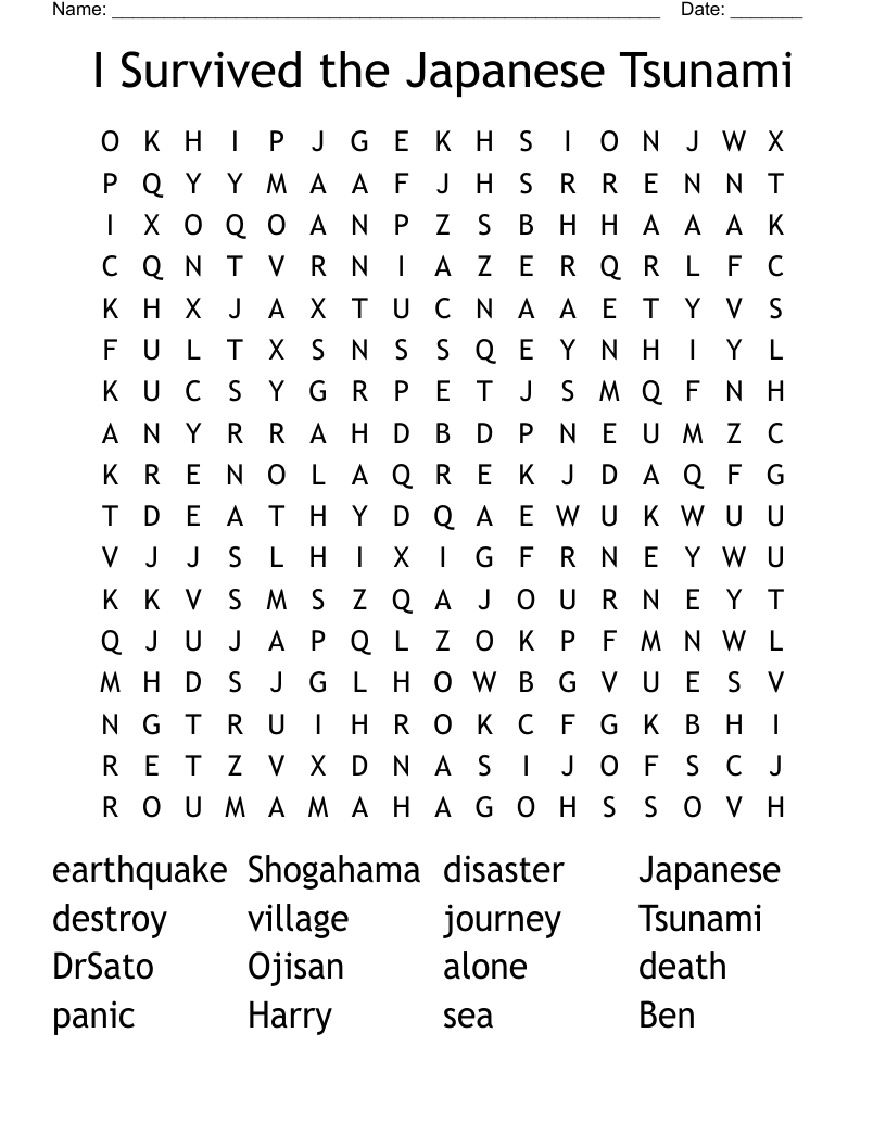 I Survived the Japanese Tsunami Word Search