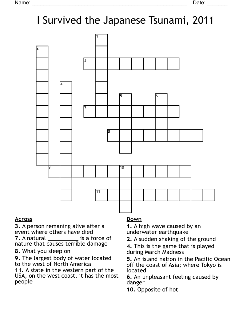 I Survived the Japanese Tsunami, 2011        Crossword