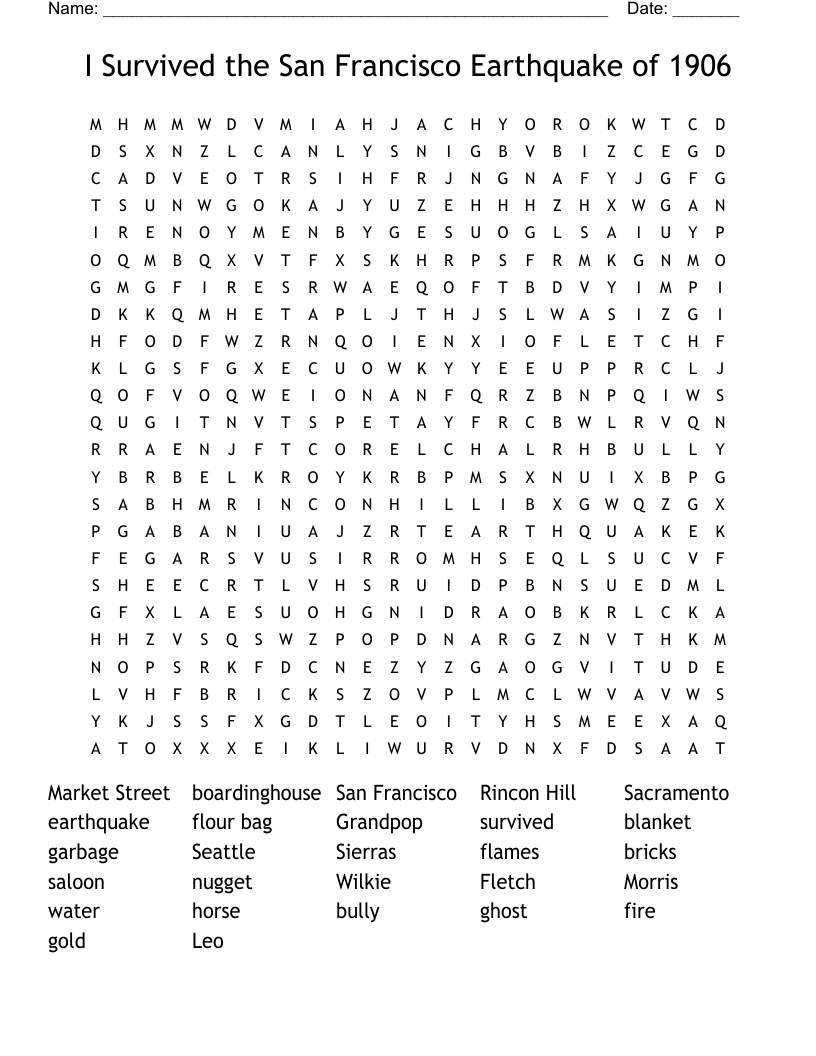 I Survived the San Francisco Earthquake of 1906 Word Search