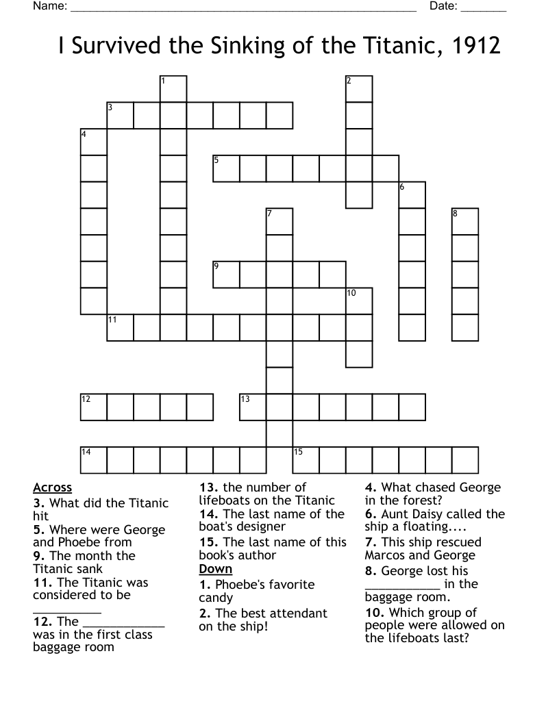 I Survived the Sinking of the Titanic, 1912 Crossword