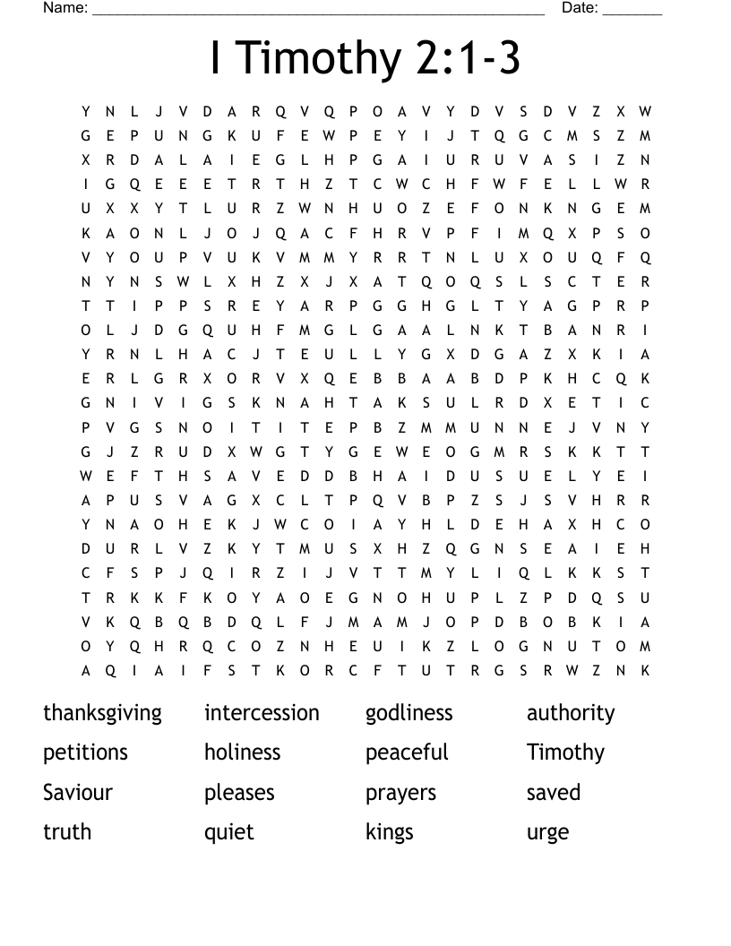 I Timothy 2:1-3 Word Search