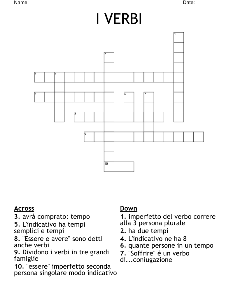 I VERBI Crossword