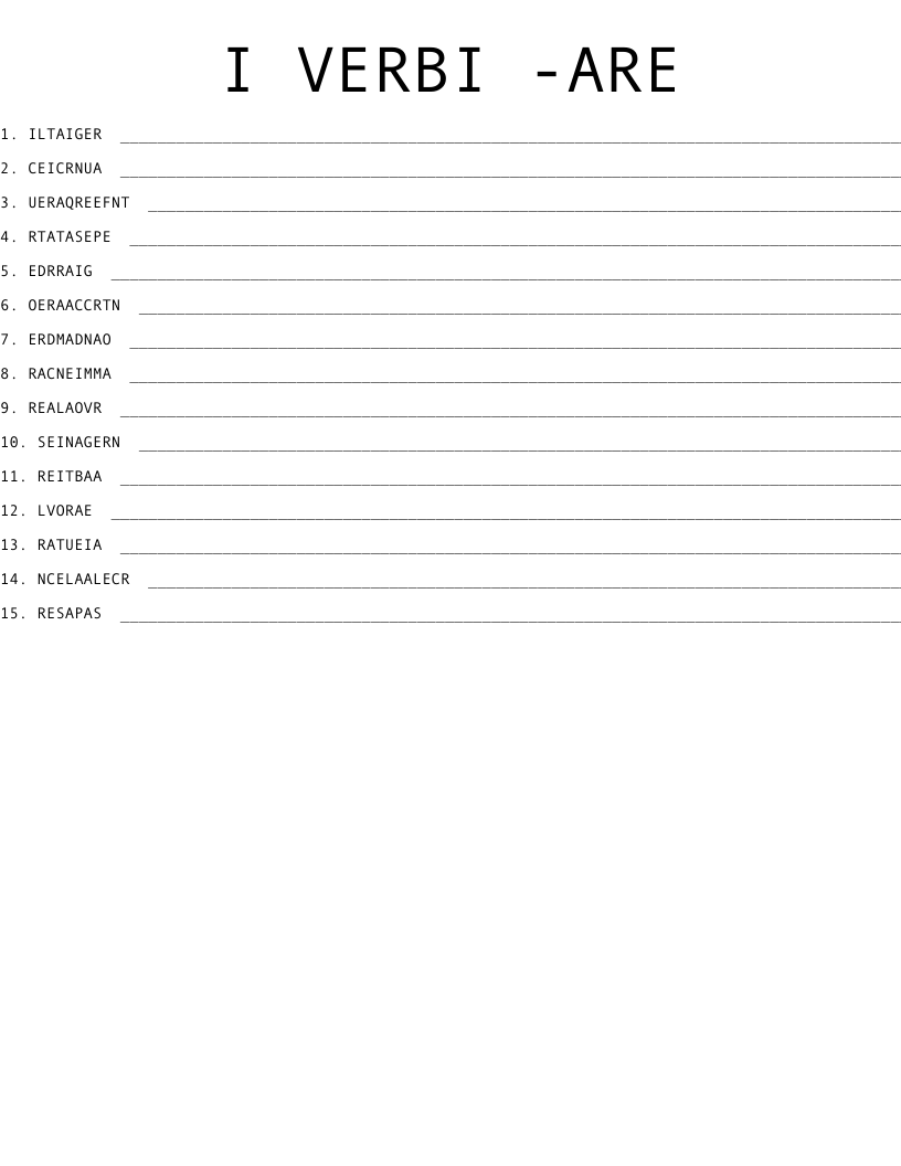 I VERBI -ARE  Word Scramble