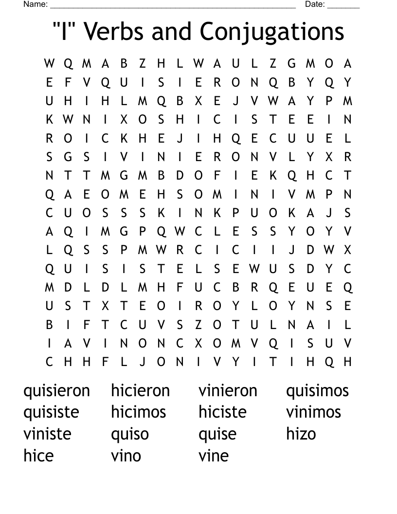 "I" Verbs and Conjugations Word Search